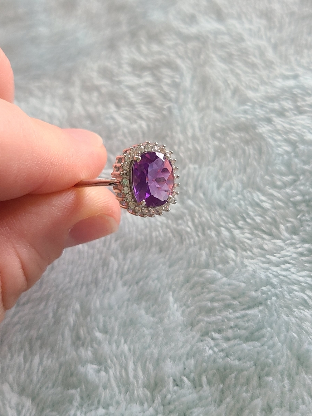Amethyst Sterling Ring With White Zircon Halo - Picture 5 of 7